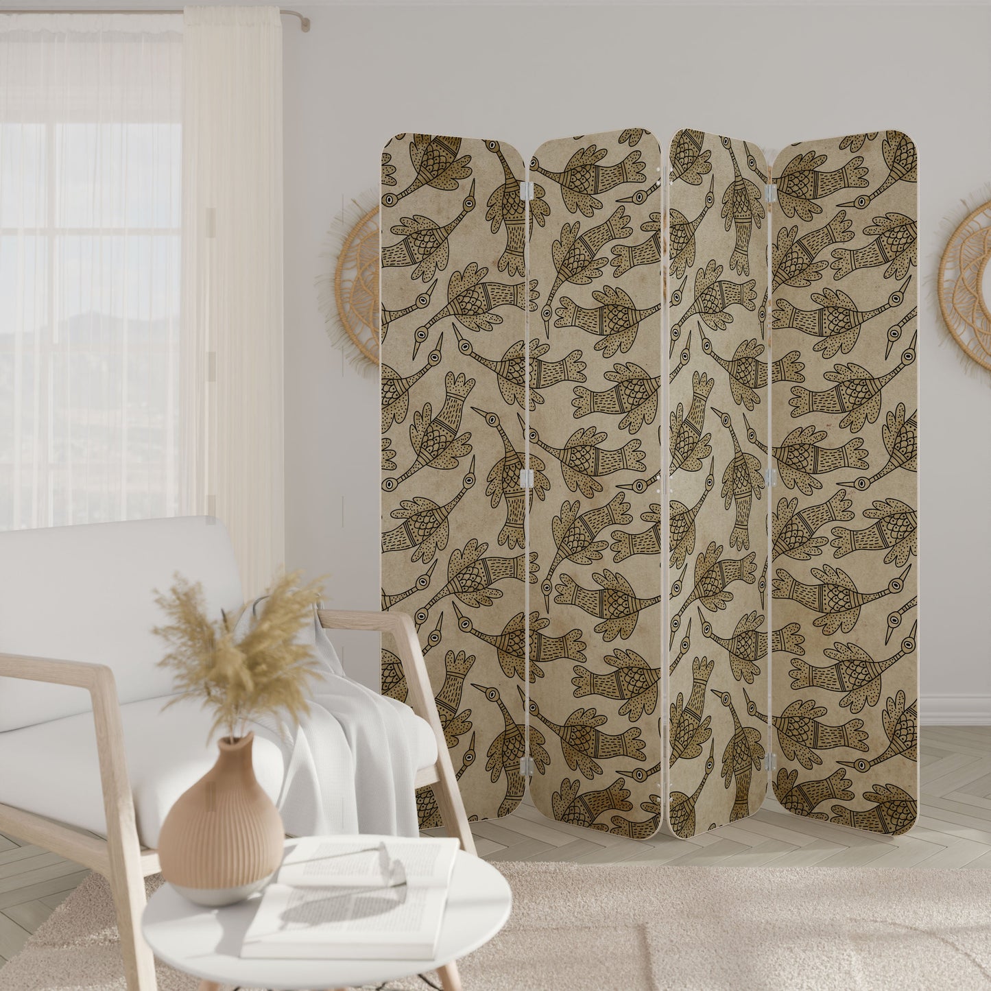 ALMONDINE SONGBIRD 4-Panel Plywood Room Divider