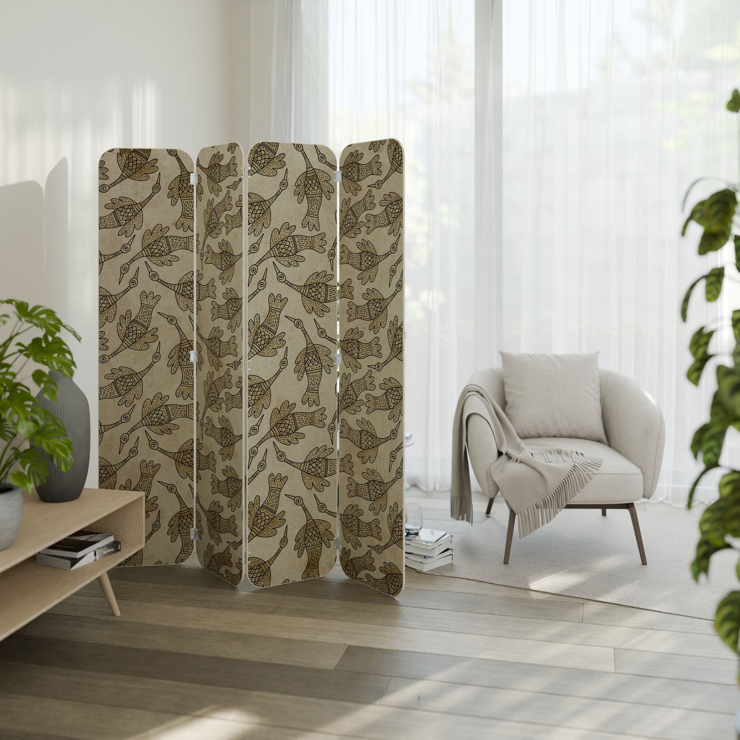 ALMONDINE SONGBIRD 4-Panel Plywood Room Divider