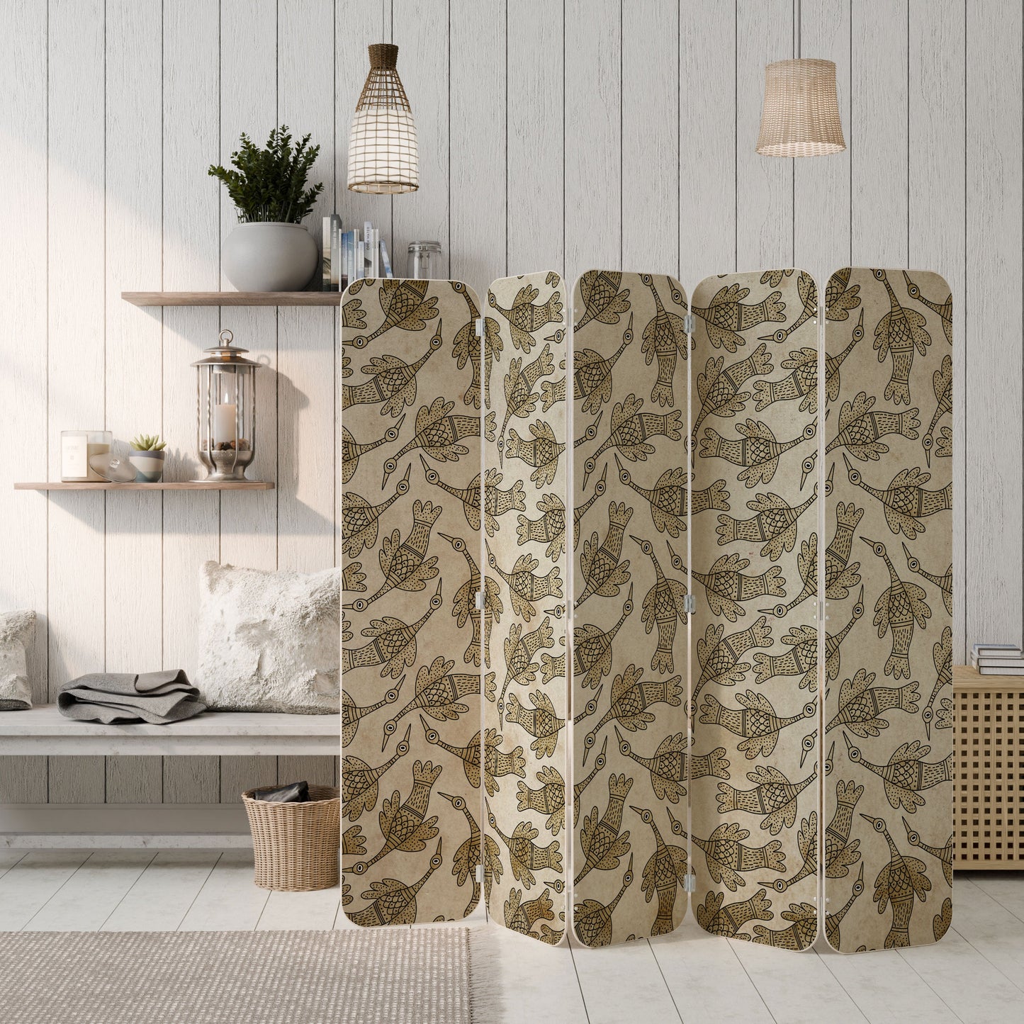 ALMONDINE SONGBIRD 5-Panel Plywood Room Divider