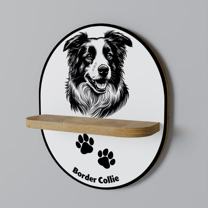 BORDER COLLIE Oval Art Shelf In Oak Effect