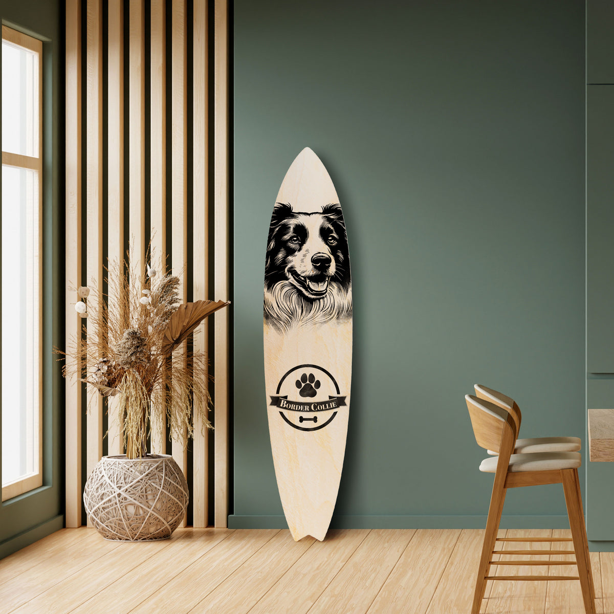 BORDER COLLIE Panel decorativo de tabla de surf
