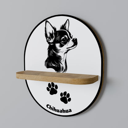 CHIHUAHUA DOG Oval Art Shelf In Oak Effect