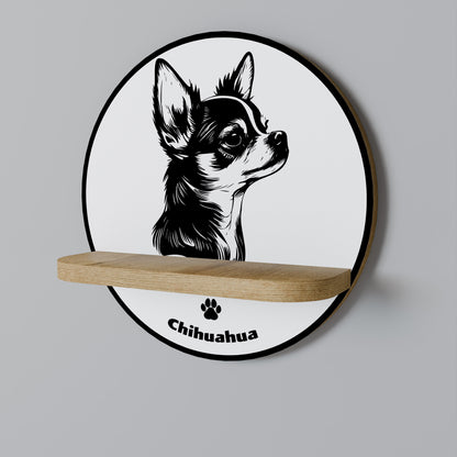 CHIHUAHUA DOG Round Art Shelf In Oak Effect