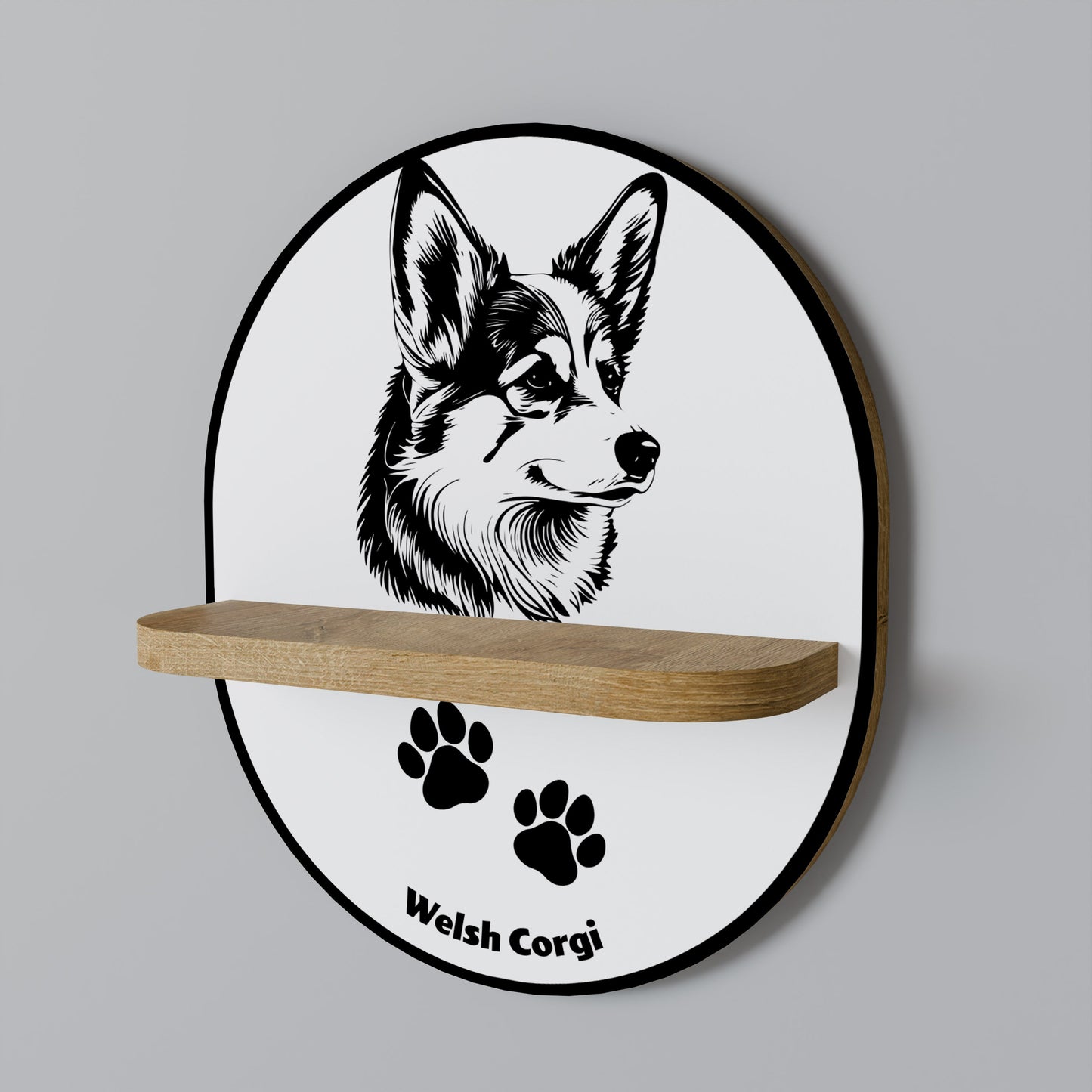 WELSH CORGI PEMBROKE Oval Art Shelf In Oak Effect