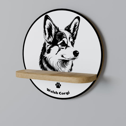 WELSH CORGI PEMBROKE Round Art Shelf In Oak Effect