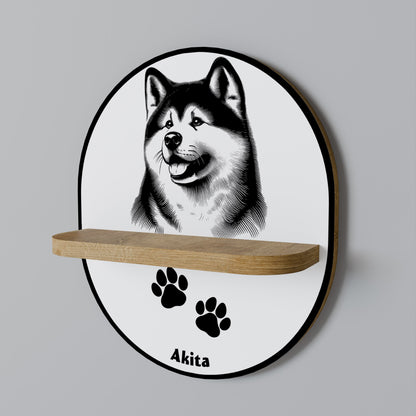 AKITA DOG Oval Art Shelf In Oak Effect