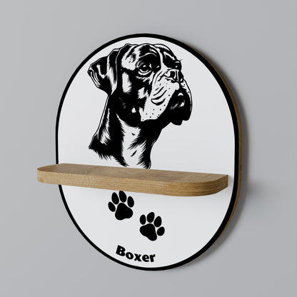 BOXER DOG Oval Art Shelf In Oak Effect