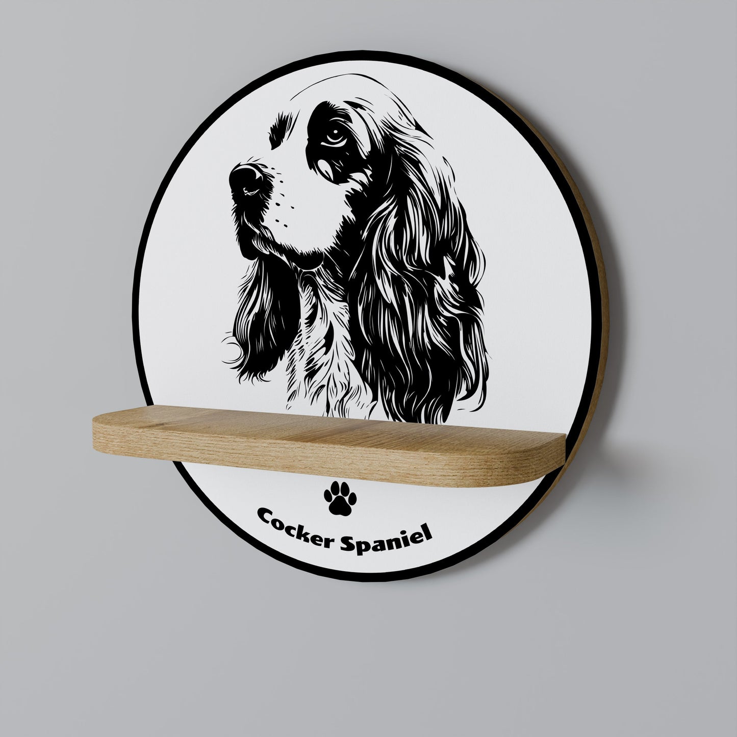 ENGLISH COCKER SPANIEL Round Art Shelf In Oak Effect