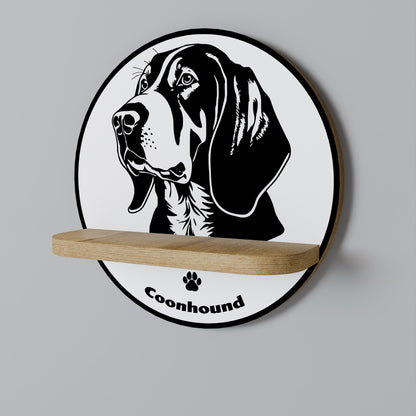 COONHOUND DOG Round Art Shelf In Oak Effect