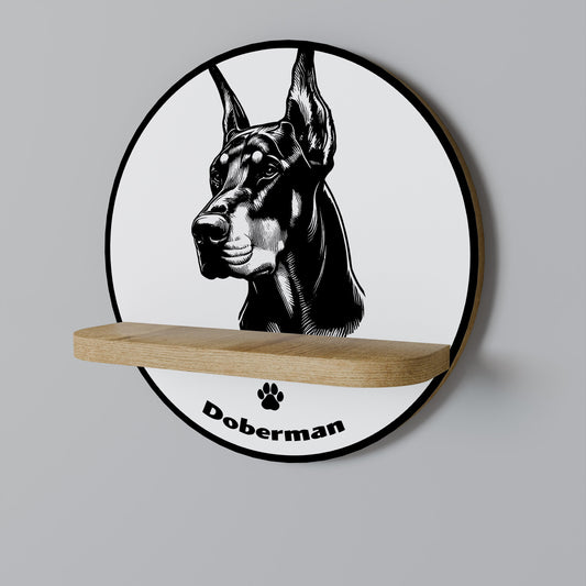 DOBERMAN DOG Round Art Shelf In Oak Effect