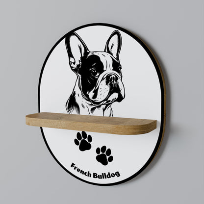 FRENCH BULLDOG Oval Art Shelf In Oak Effect