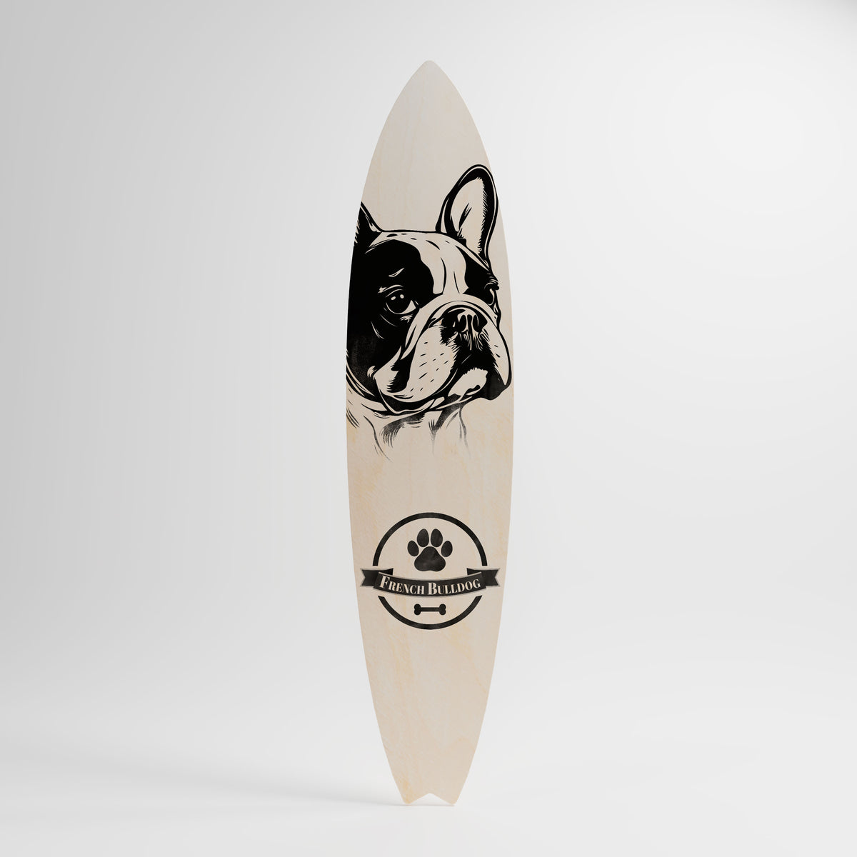 FRENCH BULLDOG Dekorativní panel ve tvaru surfu