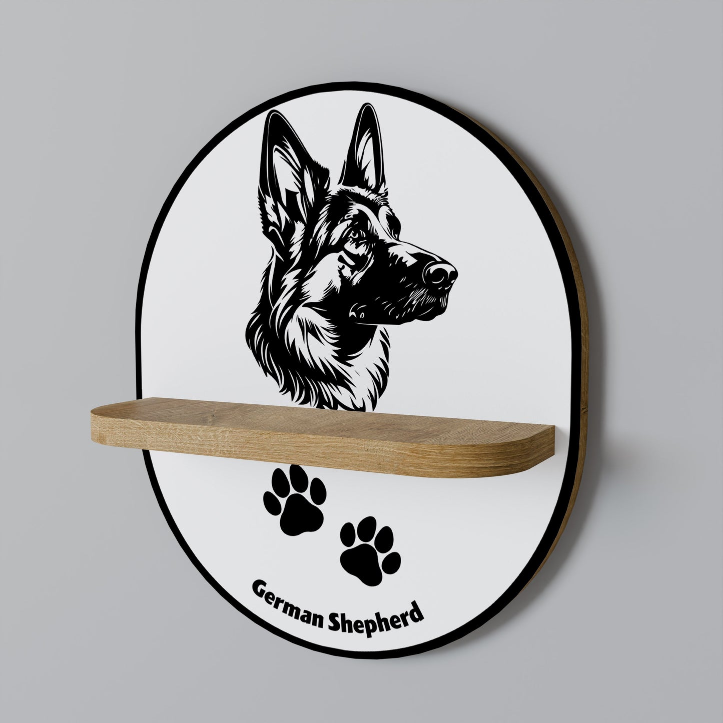 GERMAN SHEPARD Oval Art Shelf In Oak Effect