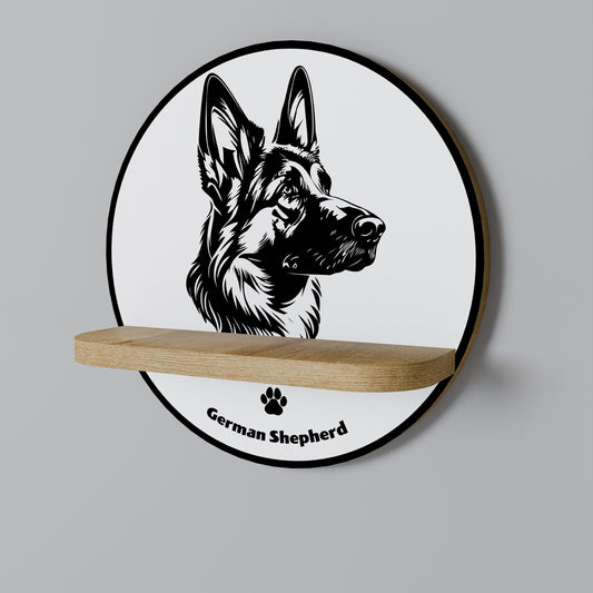 GERMAN SHEPARD Round Art Shelf In Oak Effect