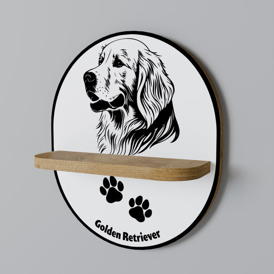 GOLDEN RETRIEVER Oval Art Shelf In Oak Effect