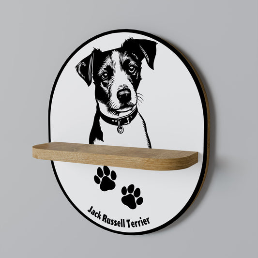 JACK RUSSEL TERRIER Oval Art Shelf In Oak Effect