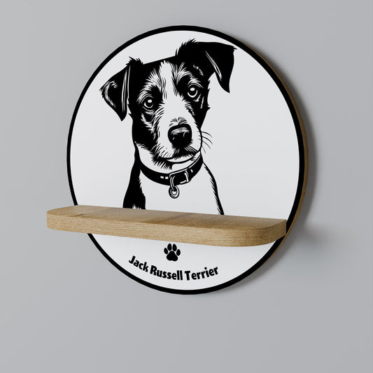 JACK RUSSEL TERRIER Round Art Shelf In Oak Effect