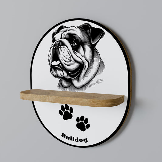 BULLDOG DOG Oval Art Shelf In Oak Effect