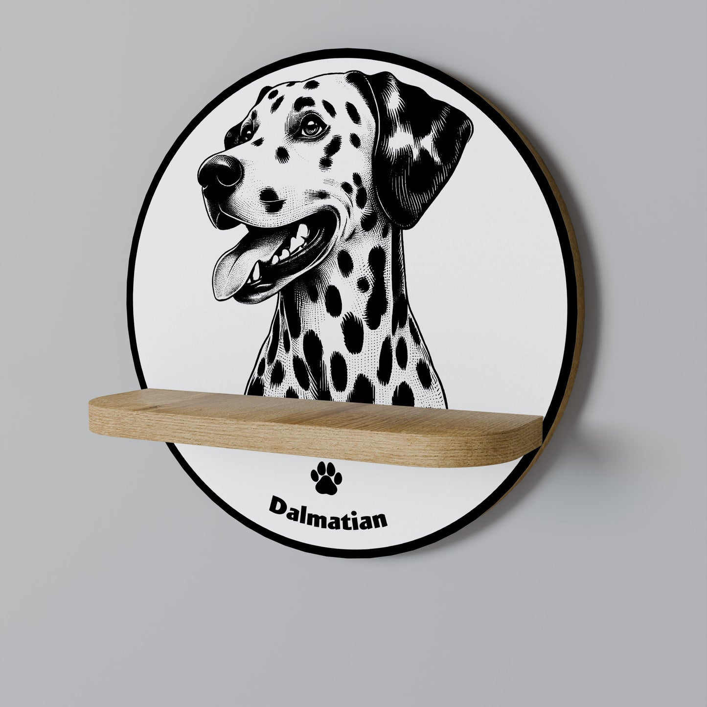 DALMATIAN DOG Round Art Shelf In Oak Effect