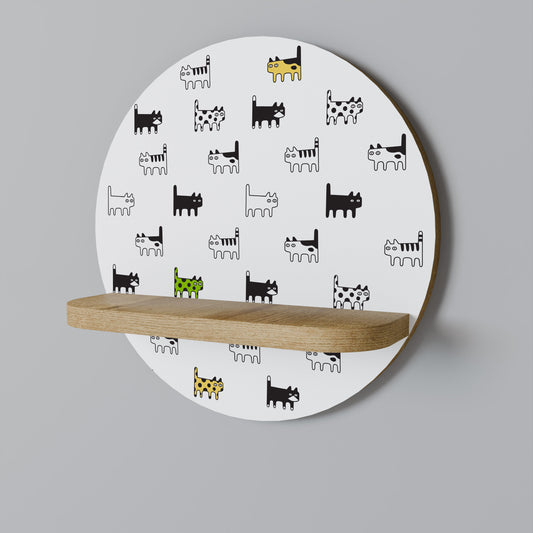 CATS COMPILATION Round Art Shelf In Oak Effect