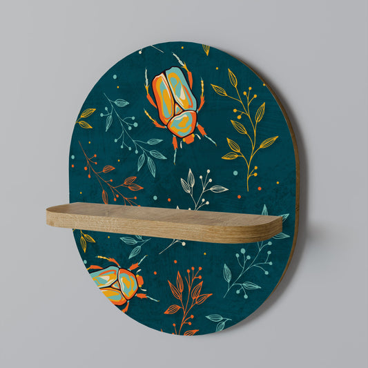 AUTUMN INSECTS Oval Art Shelf In Oak Effect