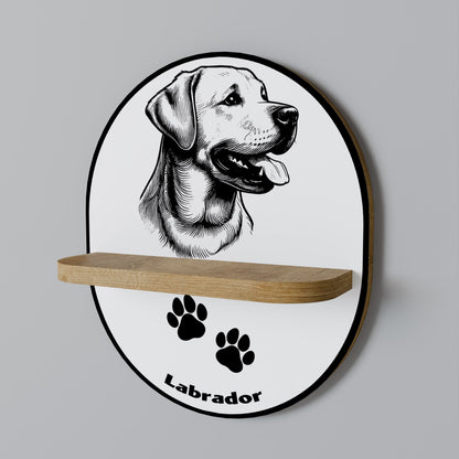 LABRADOR DOG Oval Art Shelf In Oak Effect