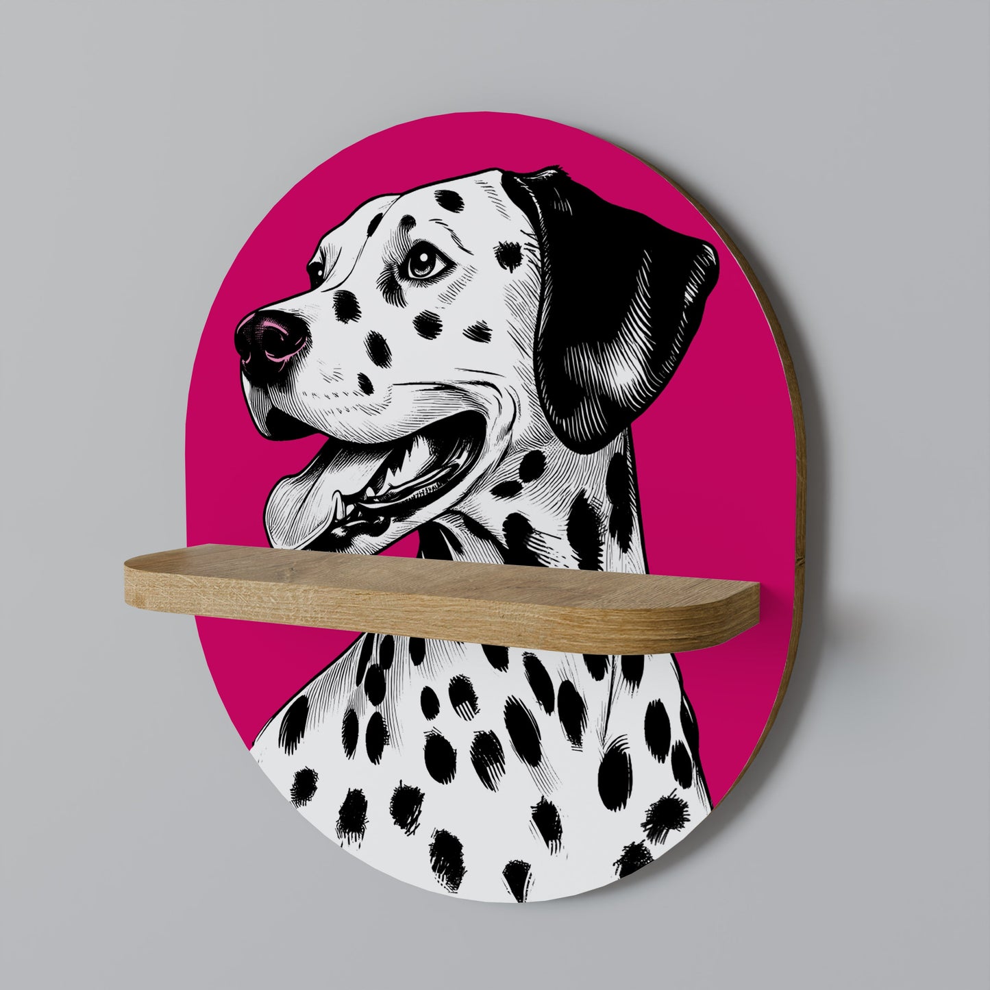 DALMATIAN SMILE Oval Art Shelf In Oak Effect