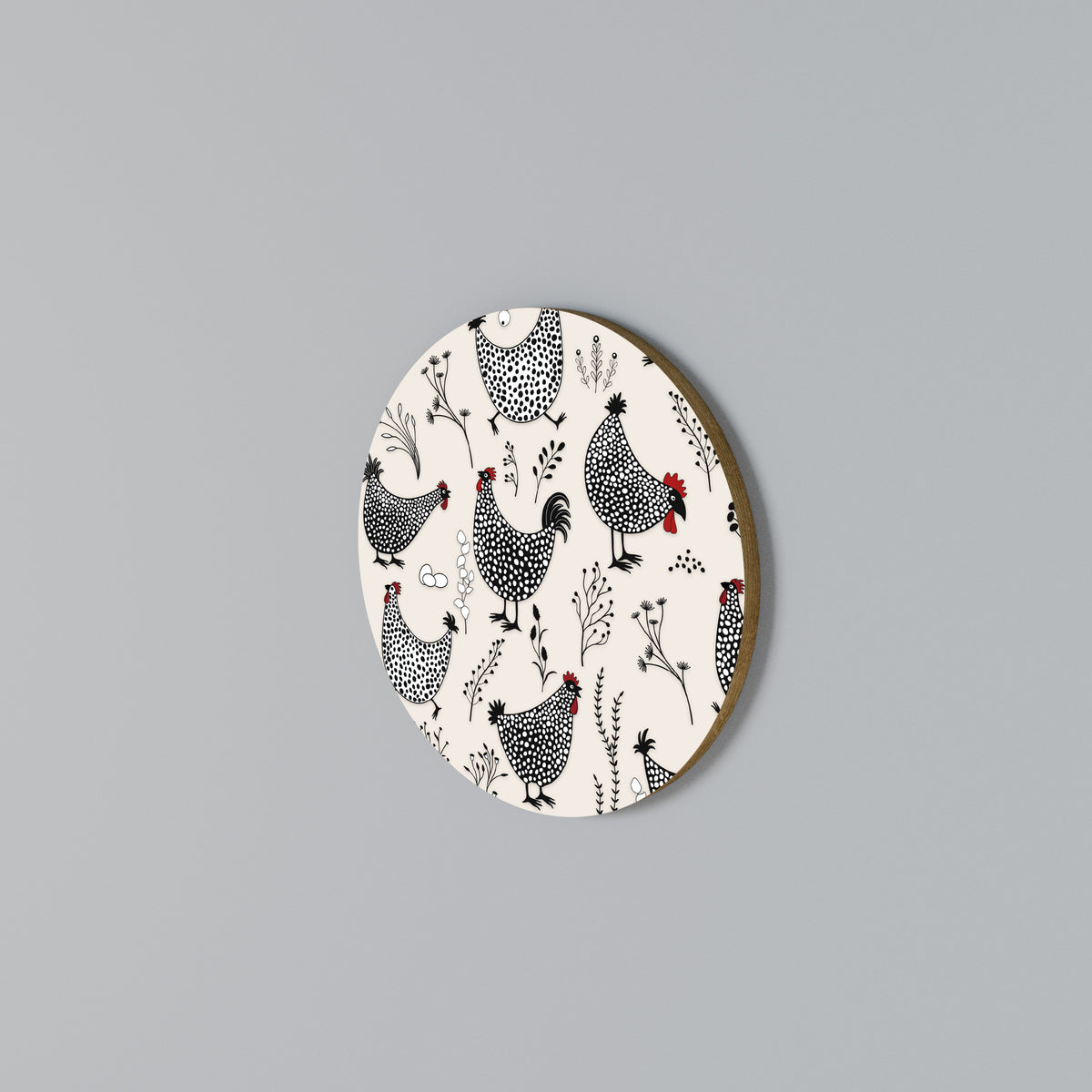 HAPPY HENS Στρογγυλός πίνακας ζωγραφικής