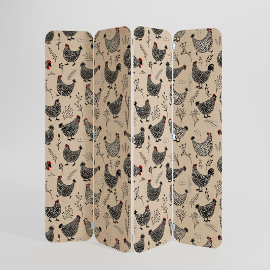 HAPPY HENS 4-Panel Plywood Room Divider