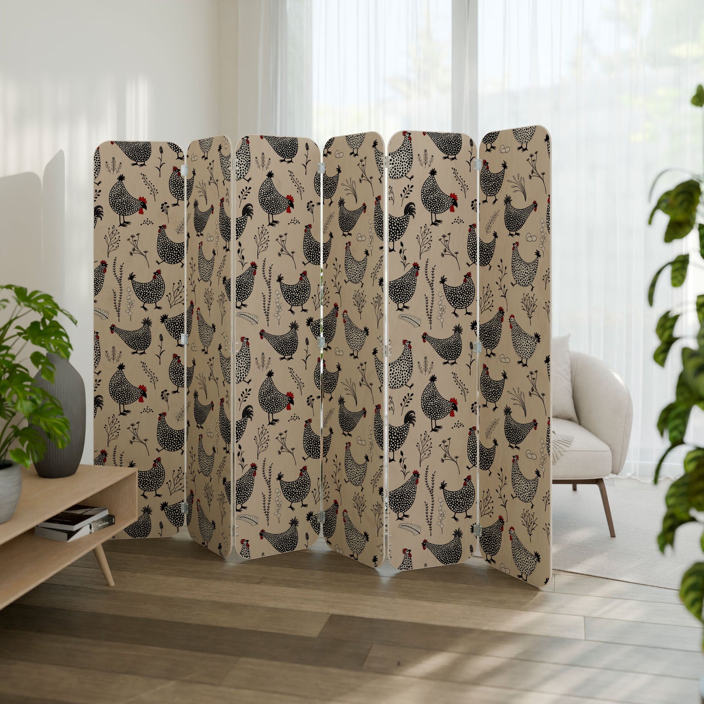 HAPPY HENS 6-Panel Plywood Room Divider