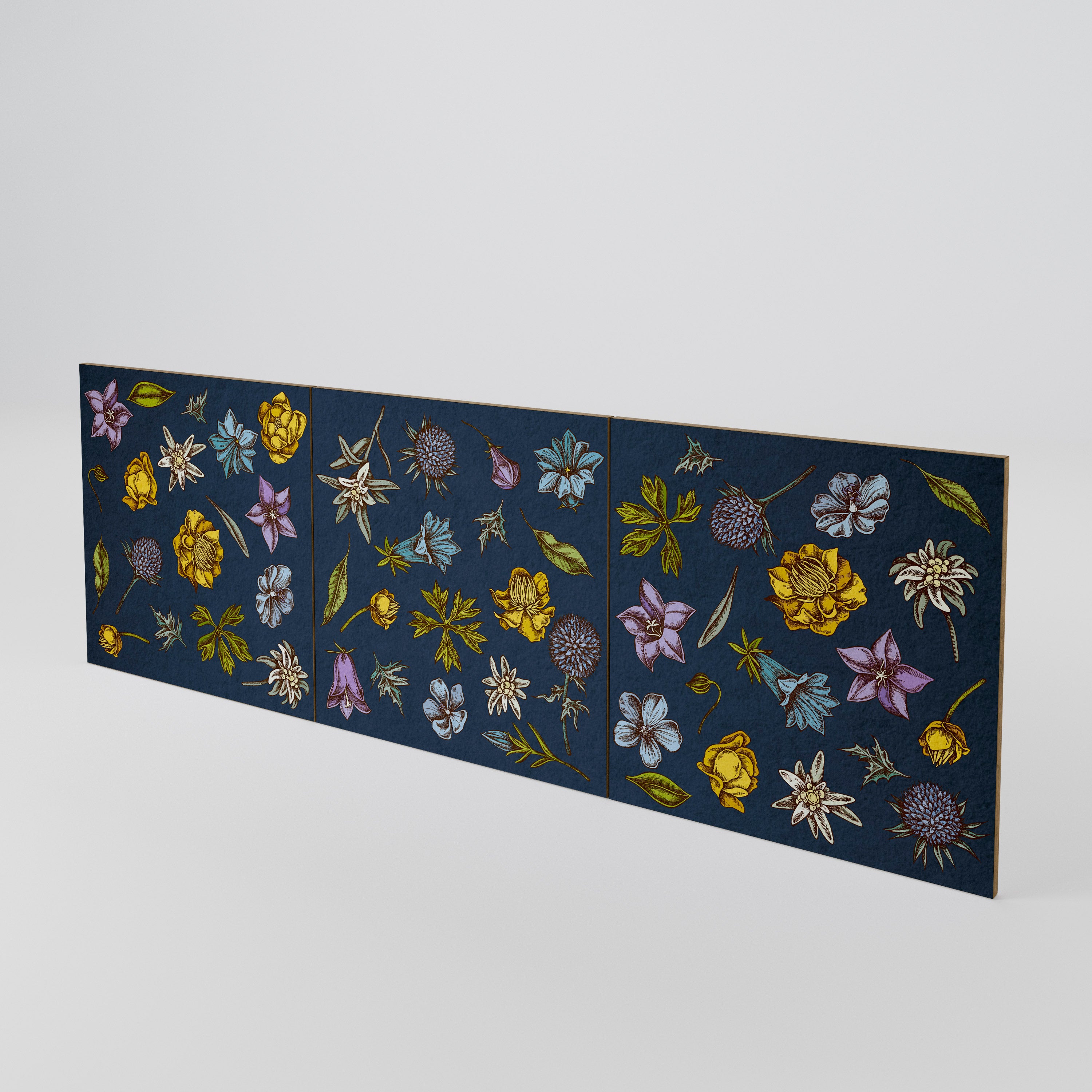 FLOWERS ON NAVY BLUE 3-Piece Sideboard Door Set