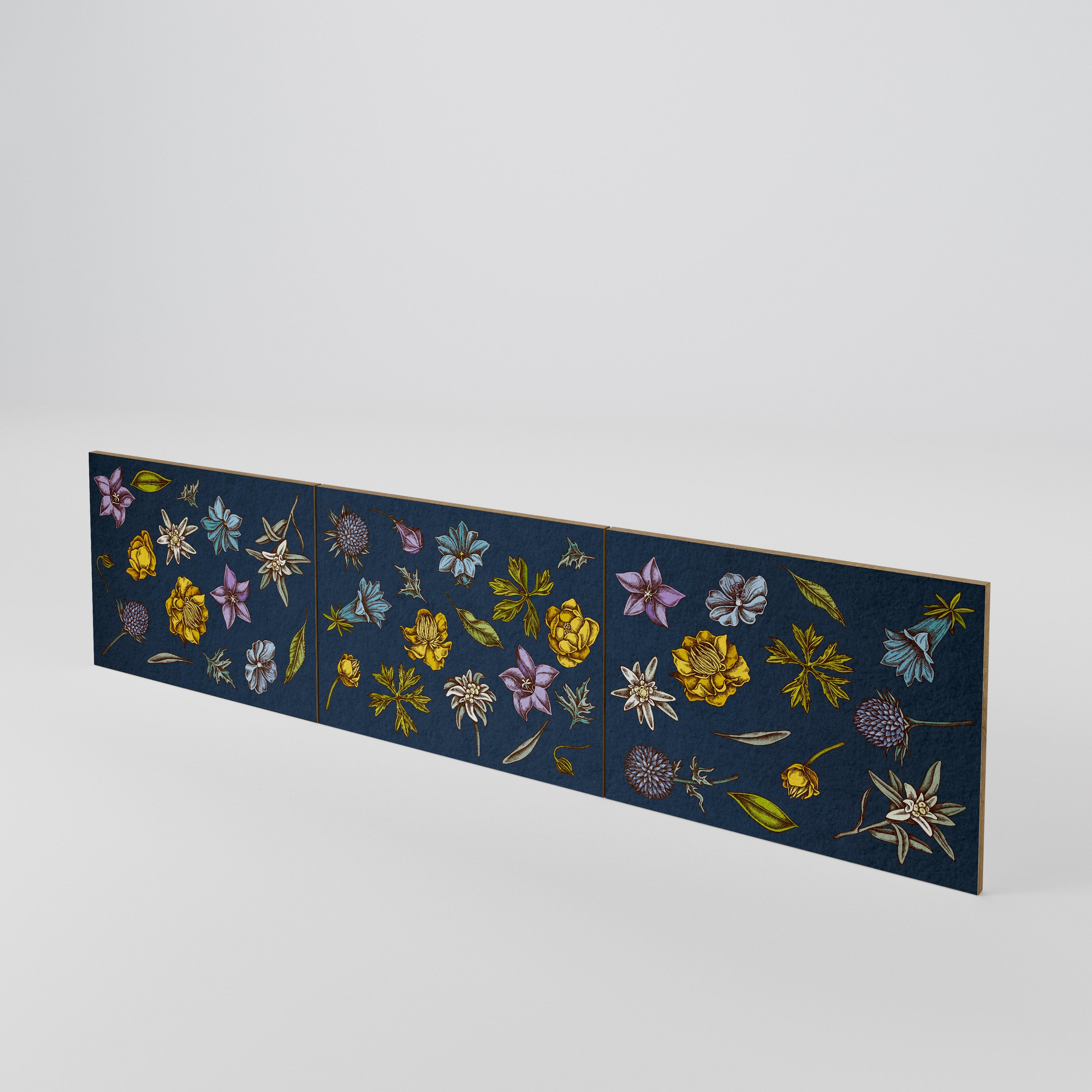 FLOWERS ON NAVY BLUE Σετ 3 τεμαχίων πόρτες για έπιπλο τηλεόρασης