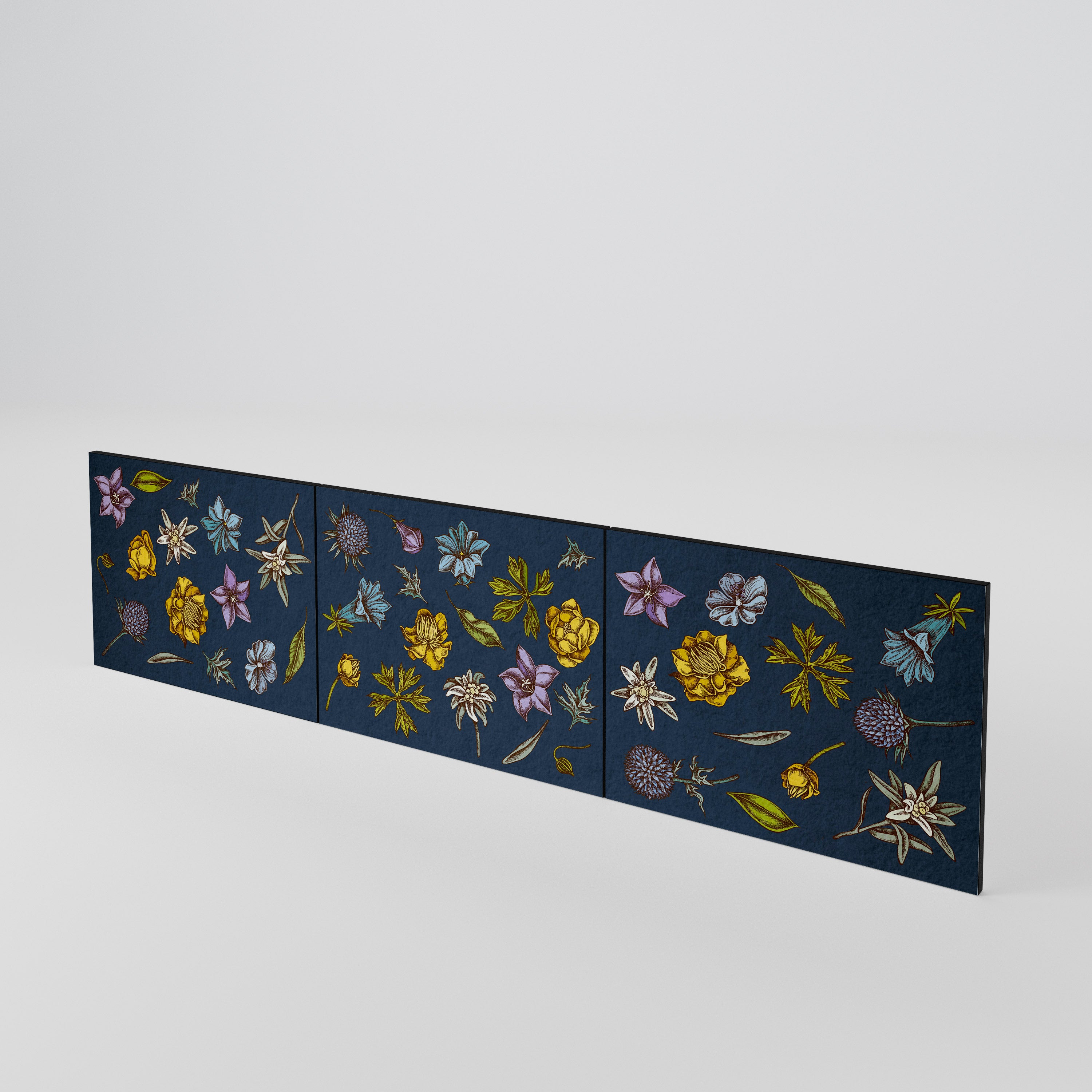 FLOWERS ON NAVY BLUE Σετ 3 τεμαχίων πόρτες για έπιπλο τηλεόρασης