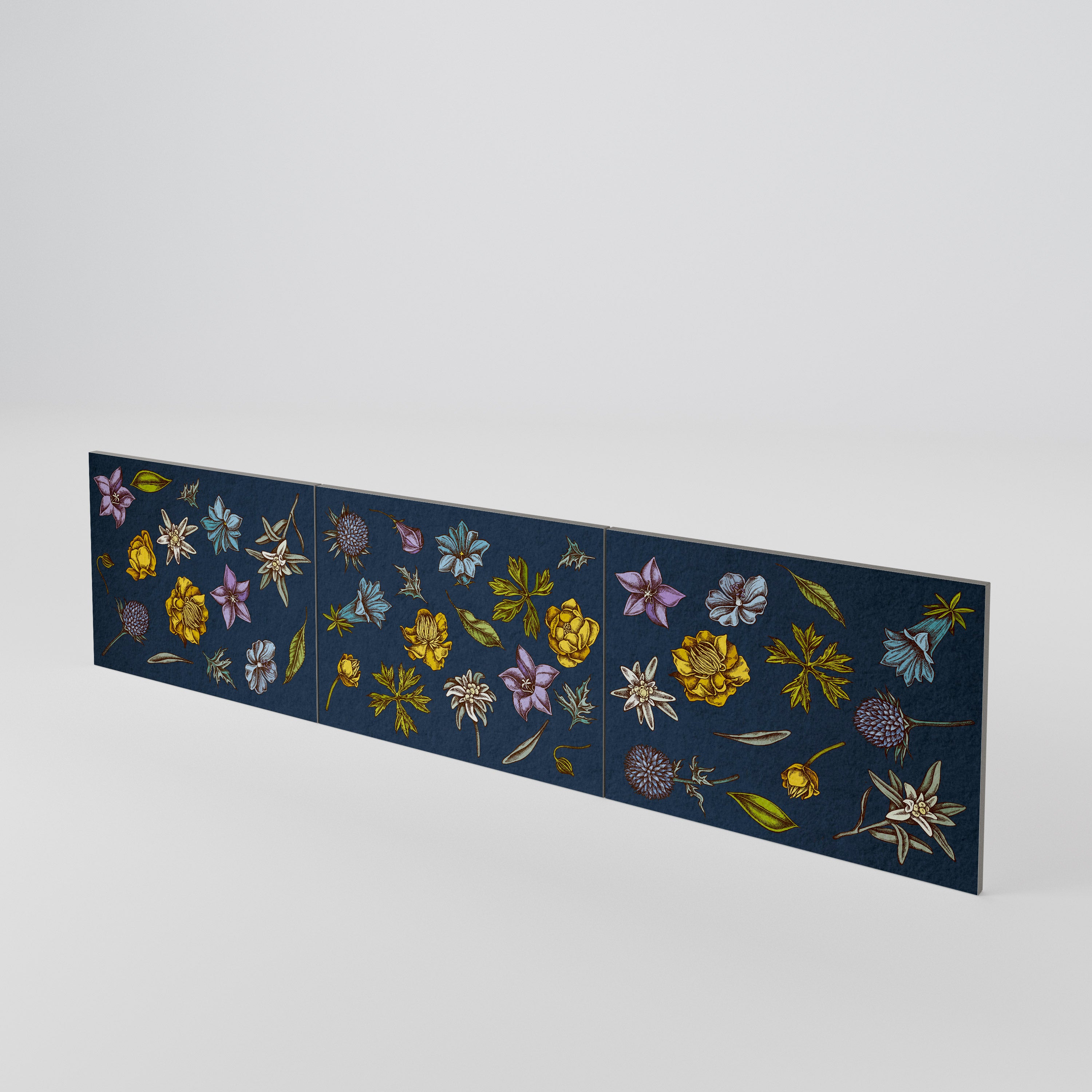 FLOWERS ON NAVY BLUE Σετ 3 τεμαχίων πόρτες για έπιπλο τηλεόρασης