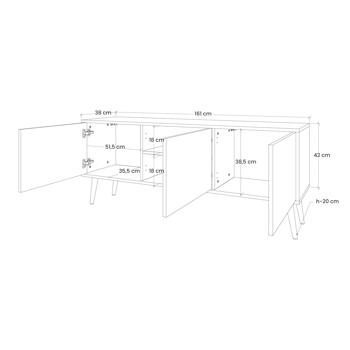 DANDELION AMUSE 3-Door TV Stand in Oak Effect