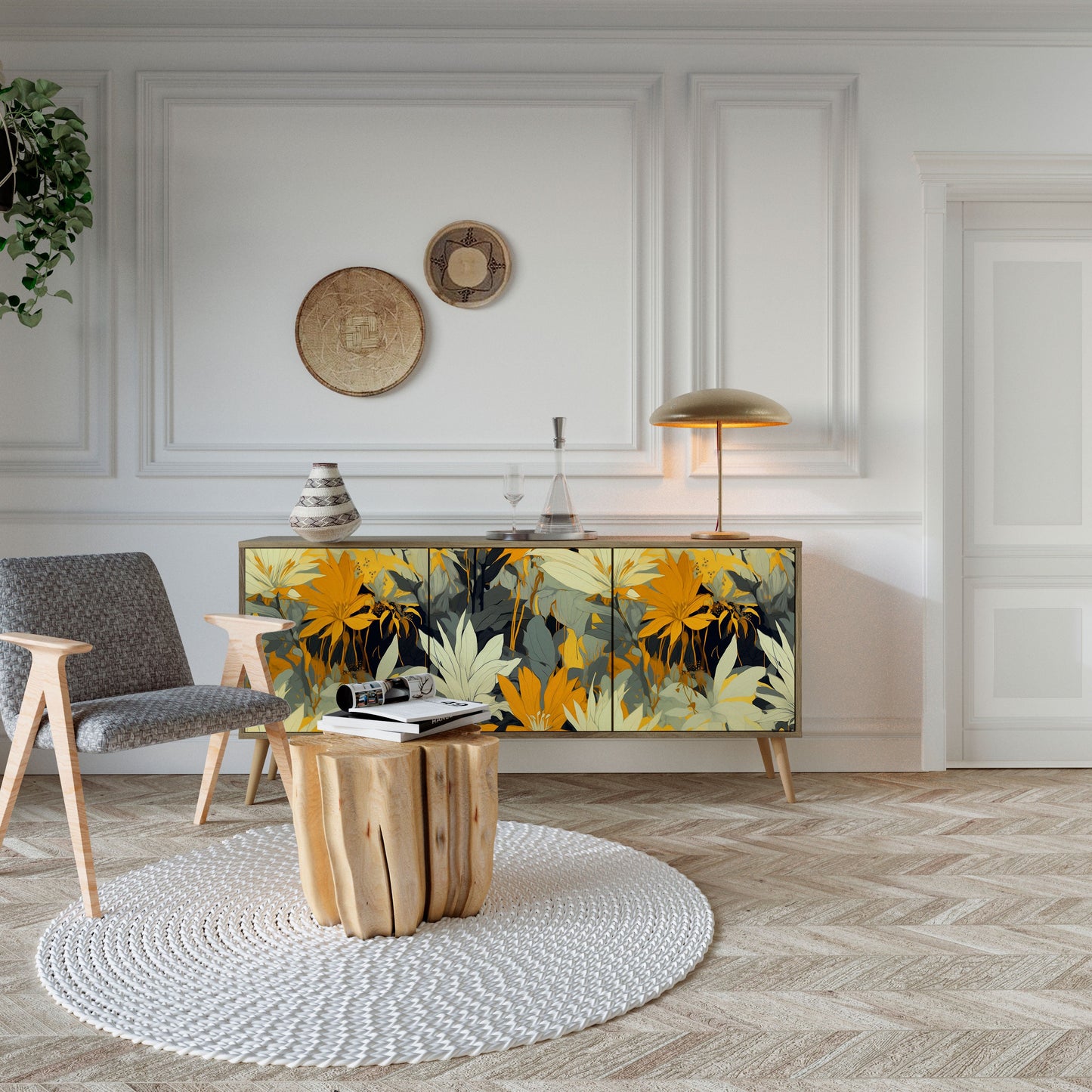 Credenza a 3 ante SUNKISSED LILY in effetto rovere