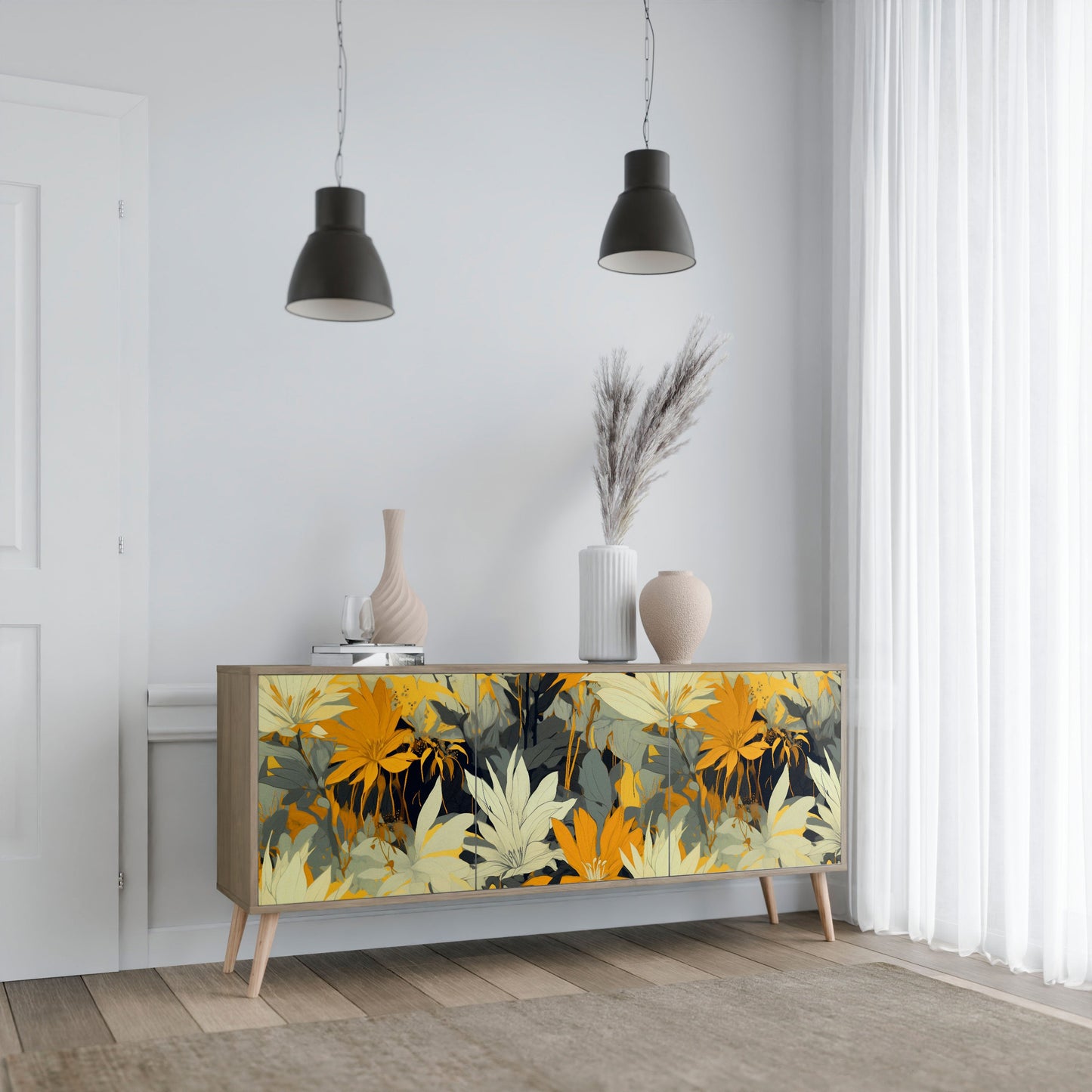 Credenza a 3 ante SUNKISSED LILY in effetto rovere